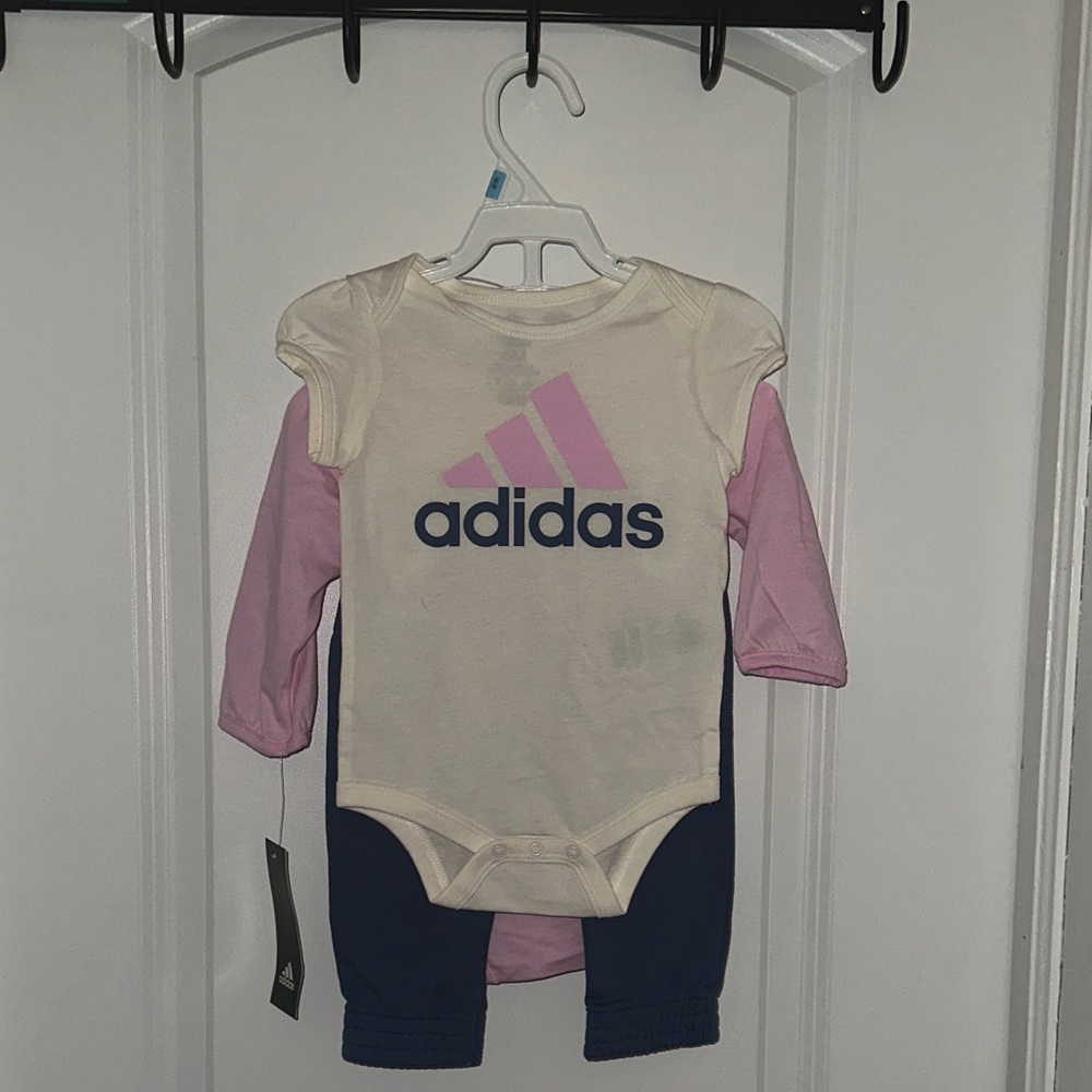 adidas Cream, Pink & Navy Baby 2-Piece Set